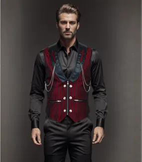 Red/ Black Stripes Brocade Gothic Men's Waist Coat