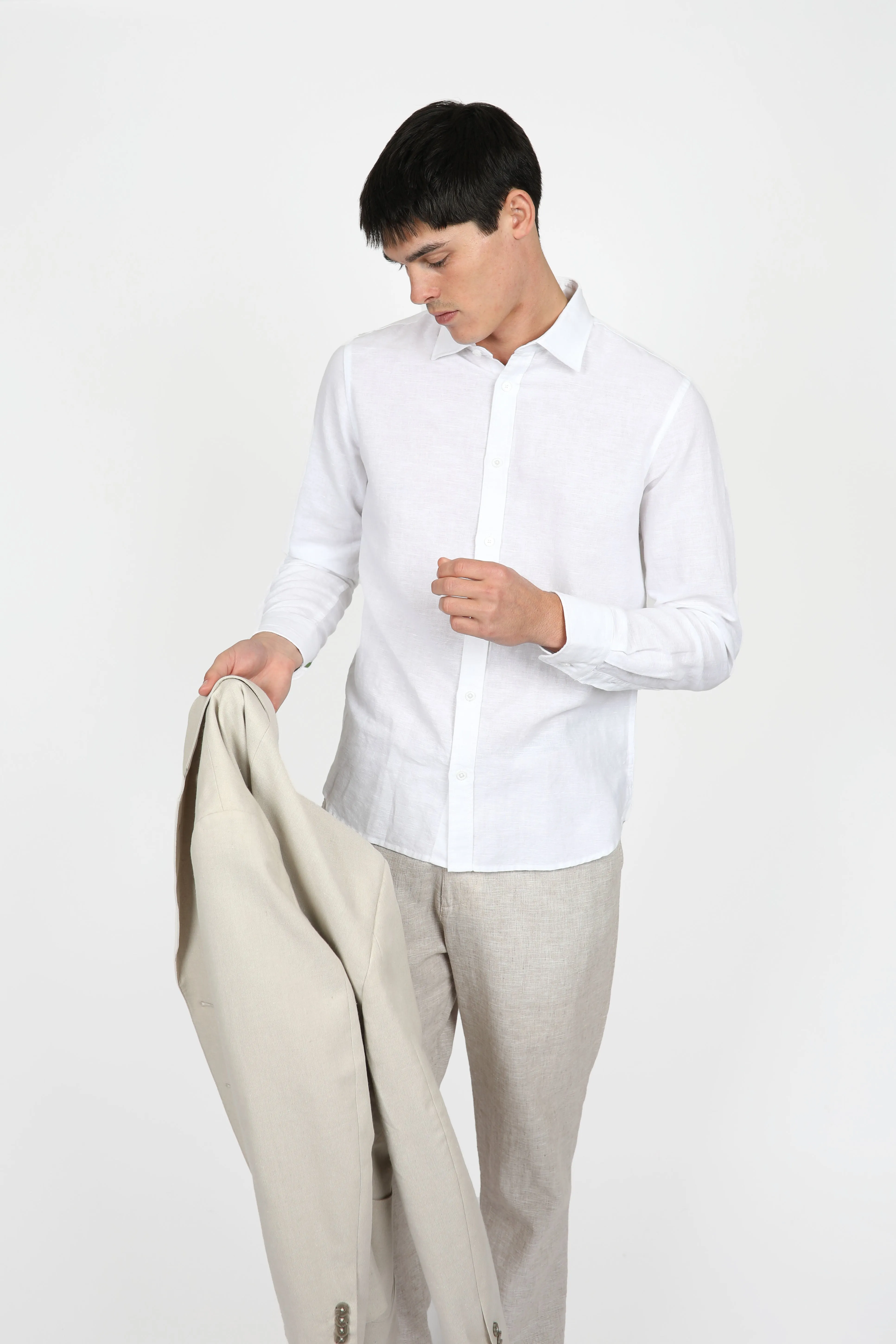 Relaxed Fit White Linen Shirt