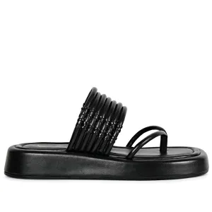 SaintG Womens Black Leather Sandals