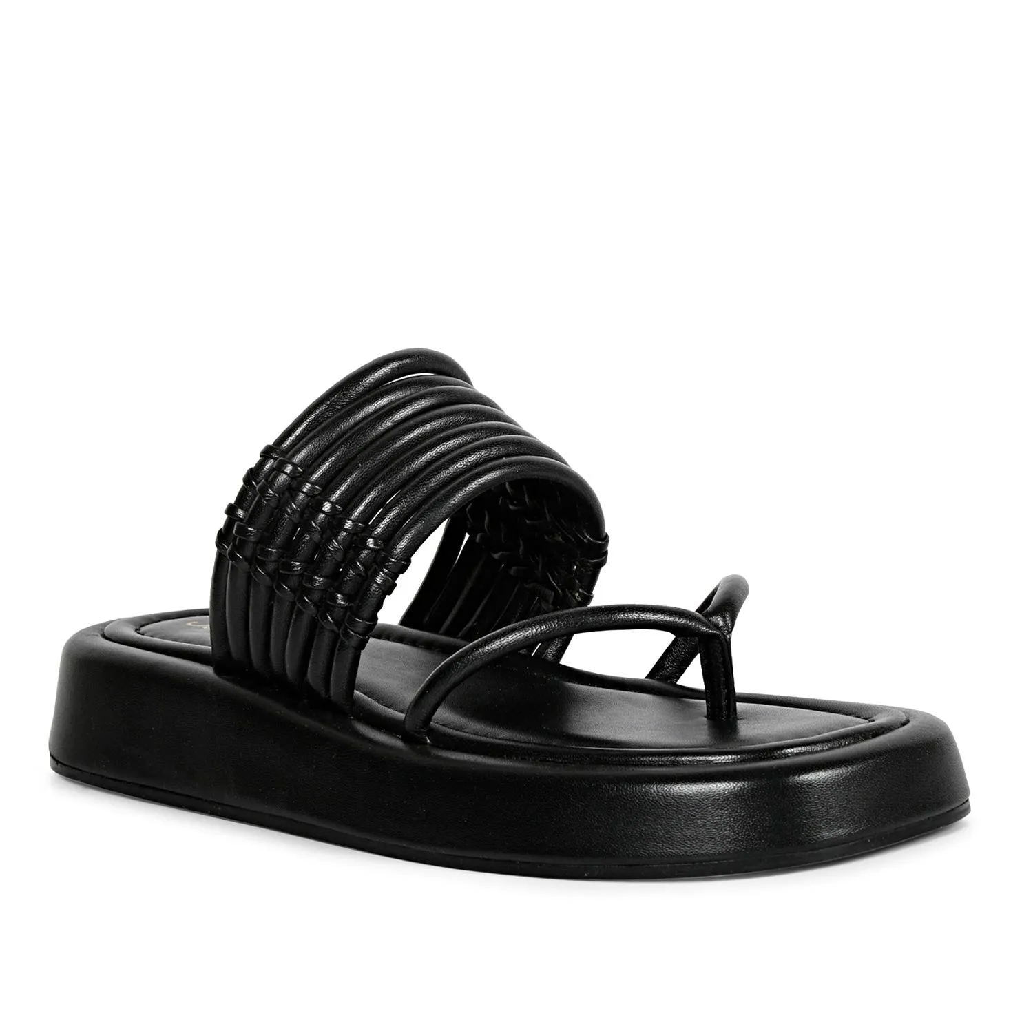 SaintG Womens Black Leather Sandals