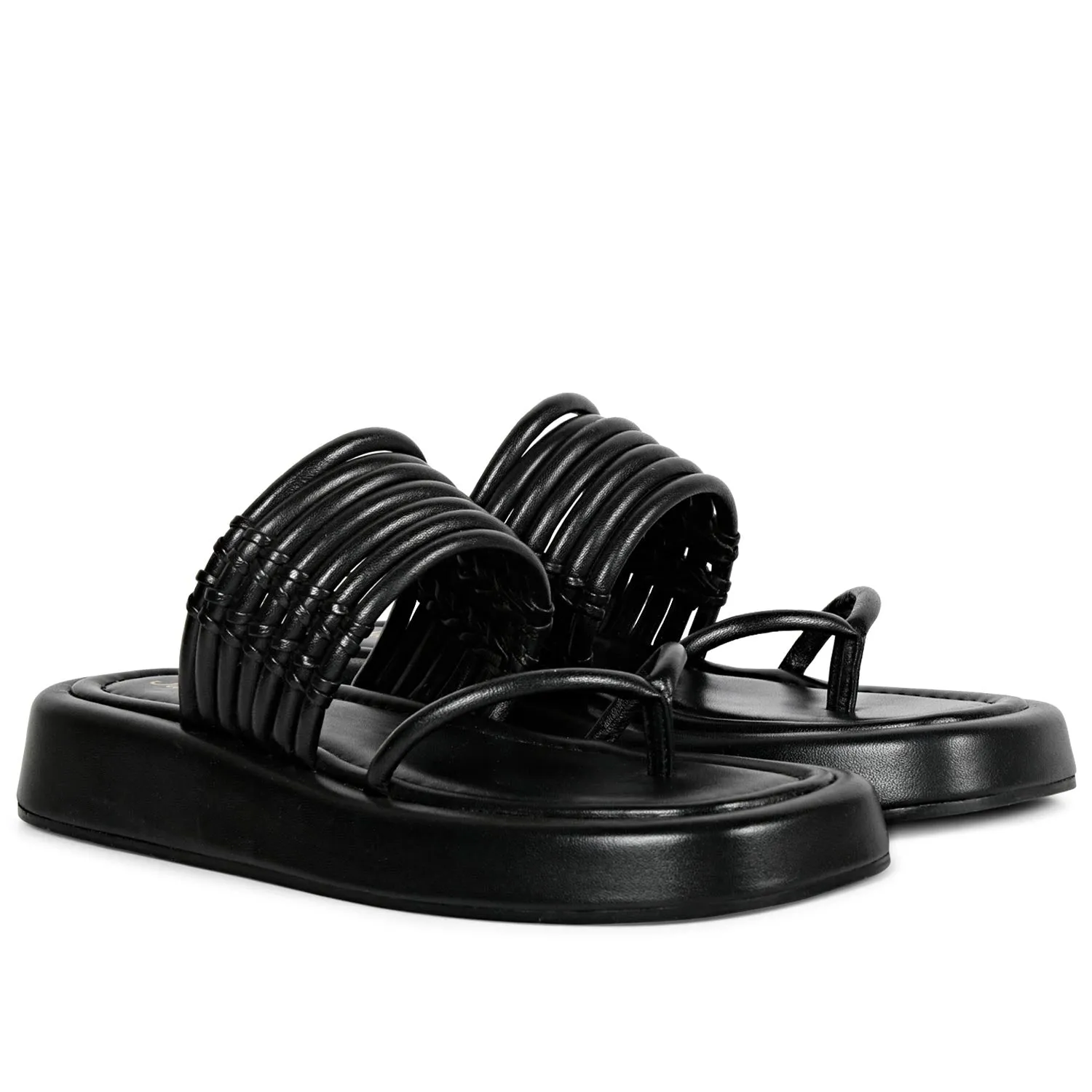 SaintG Womens Black Leather Sandals