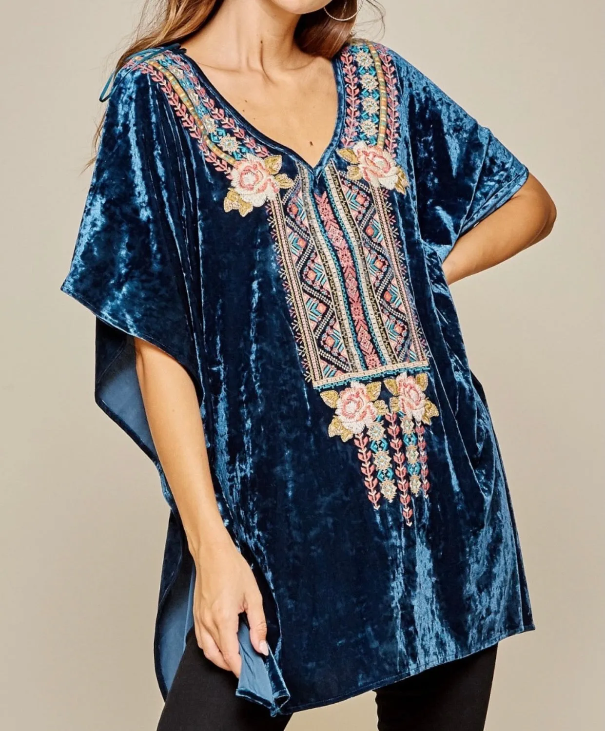 Sammy Embroidered Velvet Floral Poncho