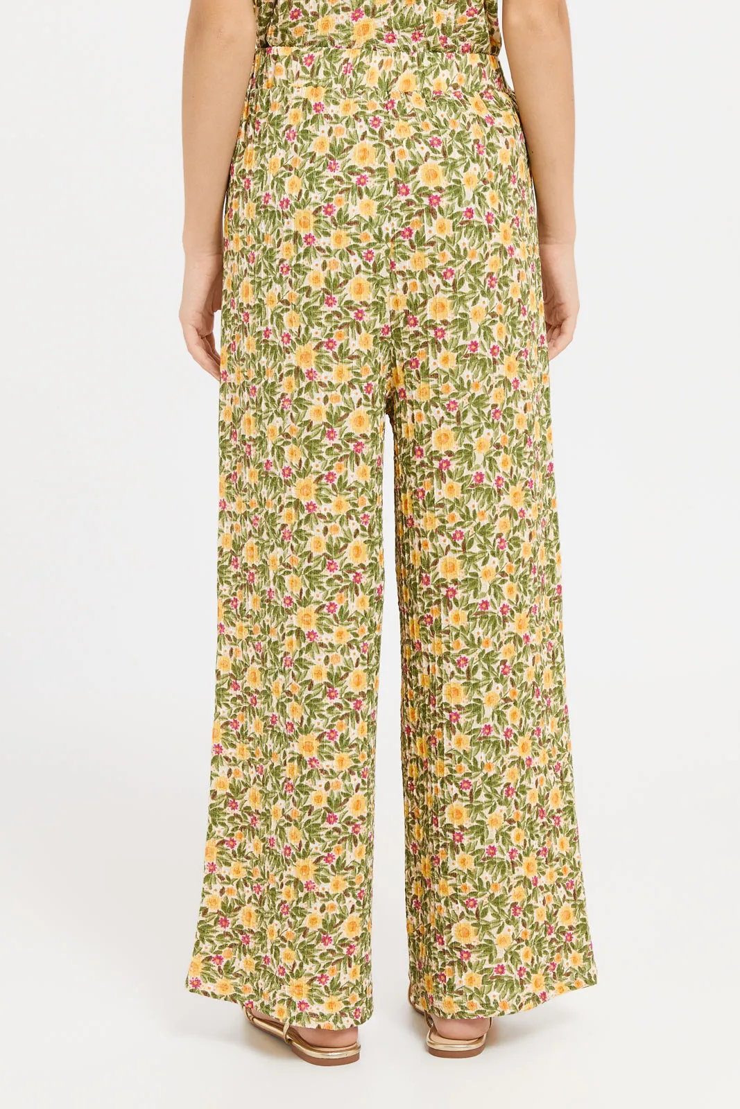 Senior Girls Cream Floral Print Wide Leg Pants