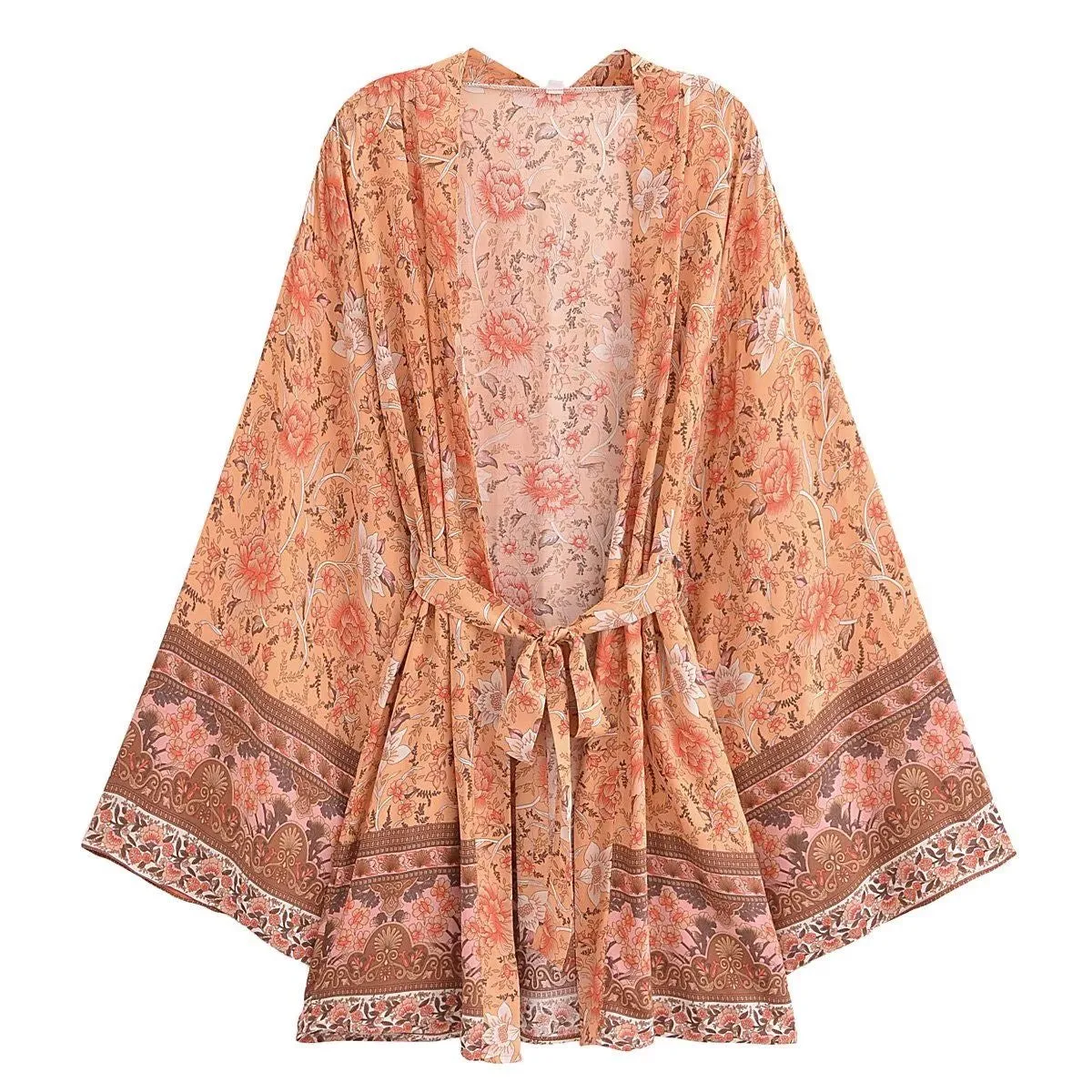 Short Kimono Light Orange Floral