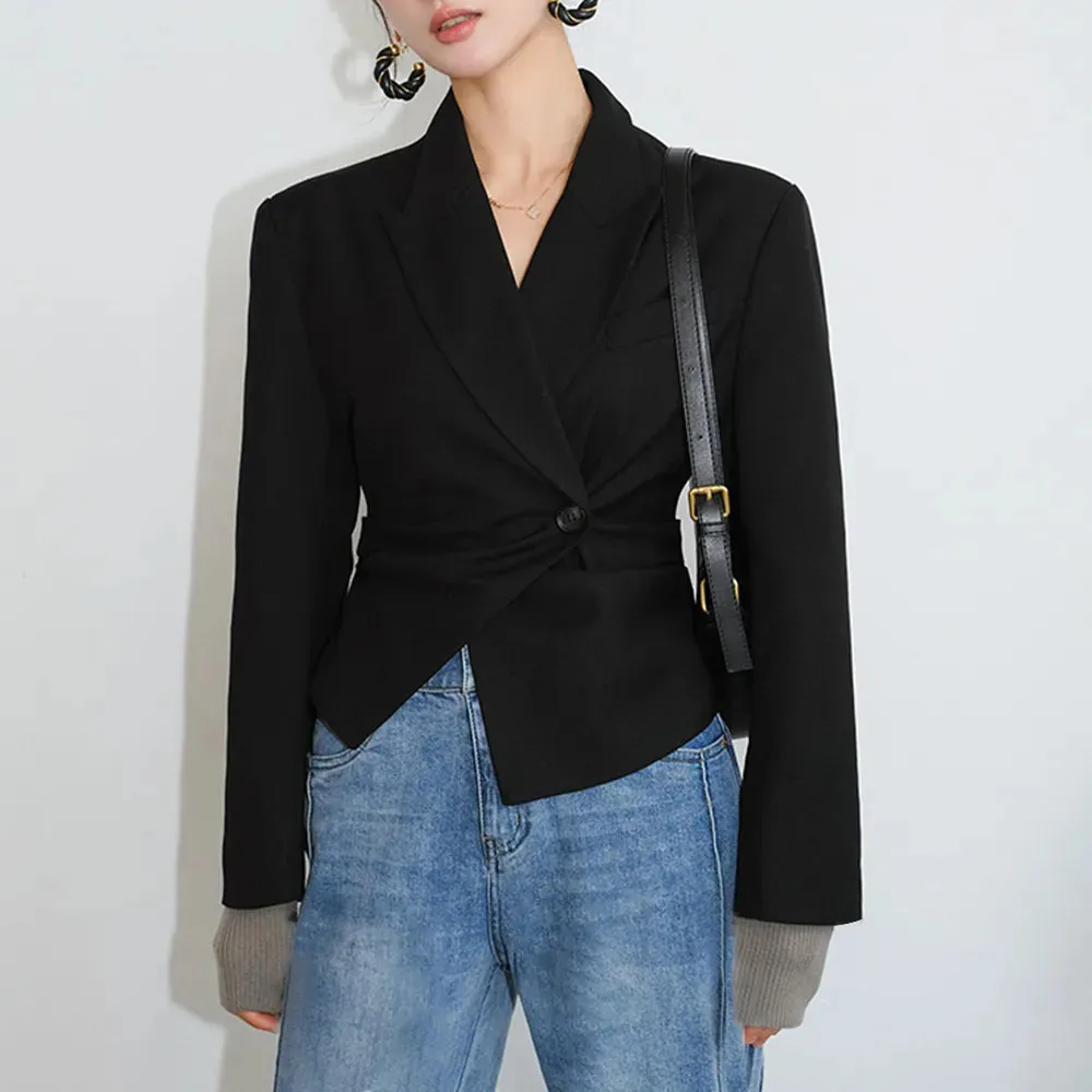 Slim Temperament Blazers For Women Notched Collar Long Sleeve Patchwork Button Autumn Blazer Female Fashion Clothes