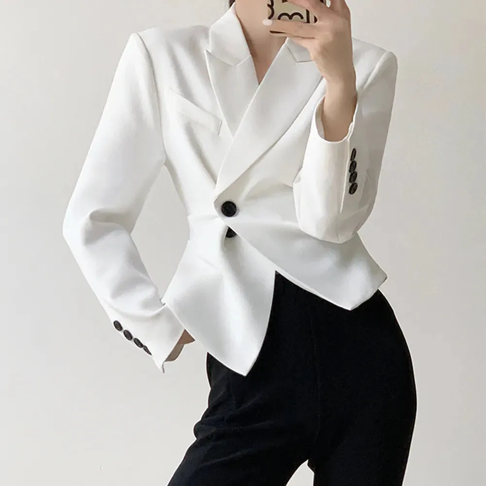 Slim Temperament Blazers For Women Notched Collar Long Sleeve Patchwork Button Autumn Blazer Female Fashion Clothes