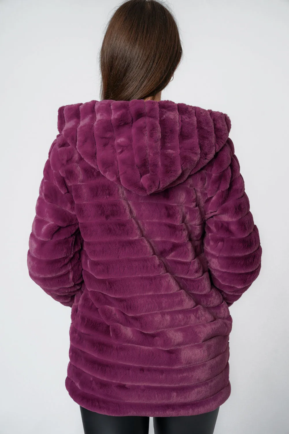 Soft Faux Fur Panel Hooded Coat