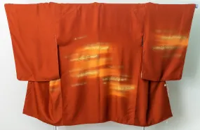 Sparkly Golden Deep Orange Haori - Unused Silk Kimono Jacket Coat with Shiny Gold Pattern