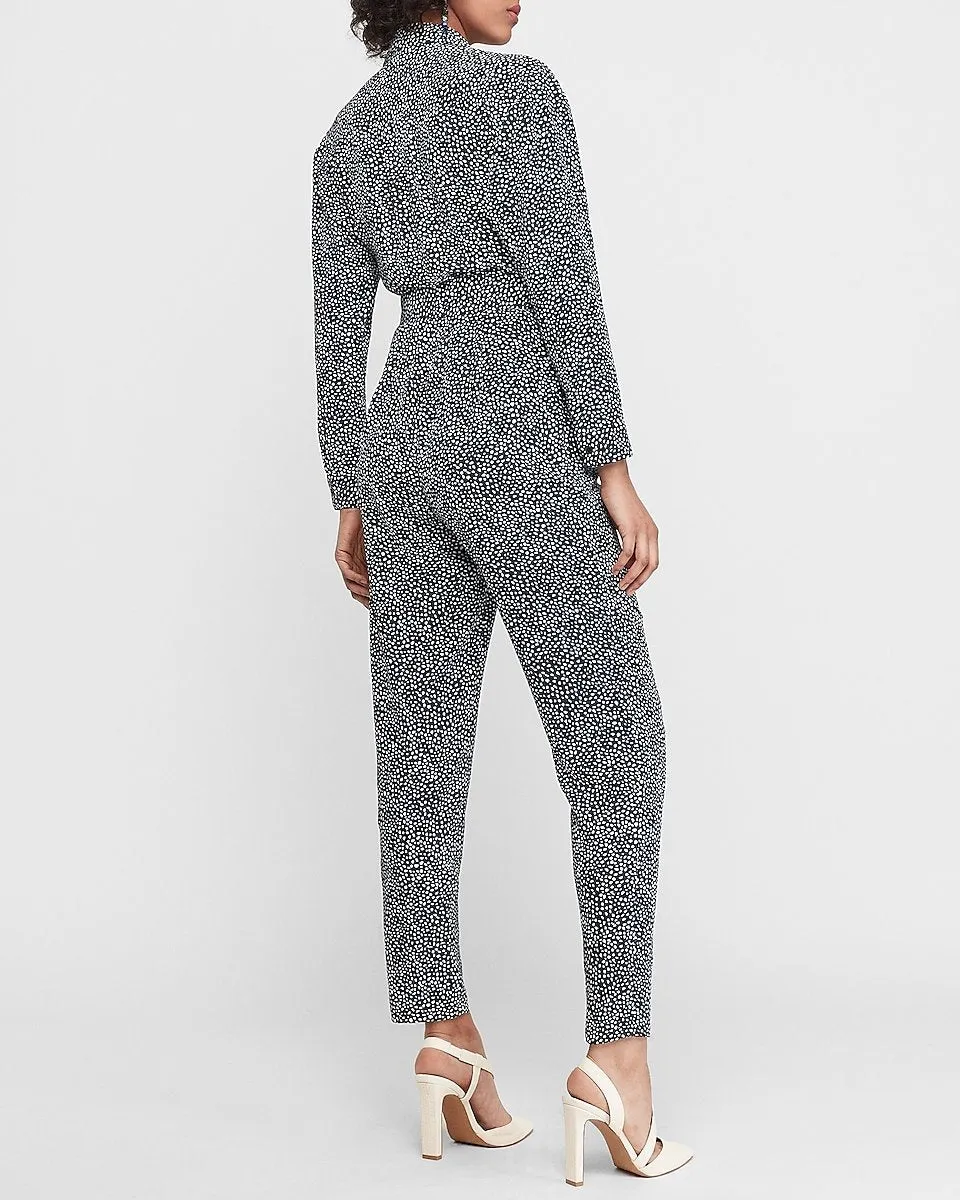 Spotted Belted Utility Jumpsuit in White And Black