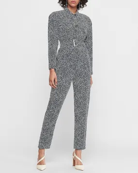 Spotted Belted Utility Jumpsuit in White And Black