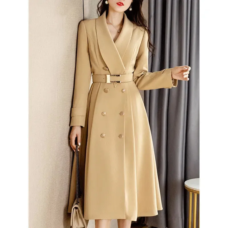 Spring And Autumn Elegant Khaki Women's Mid-length Fashionable High-grade Jacket