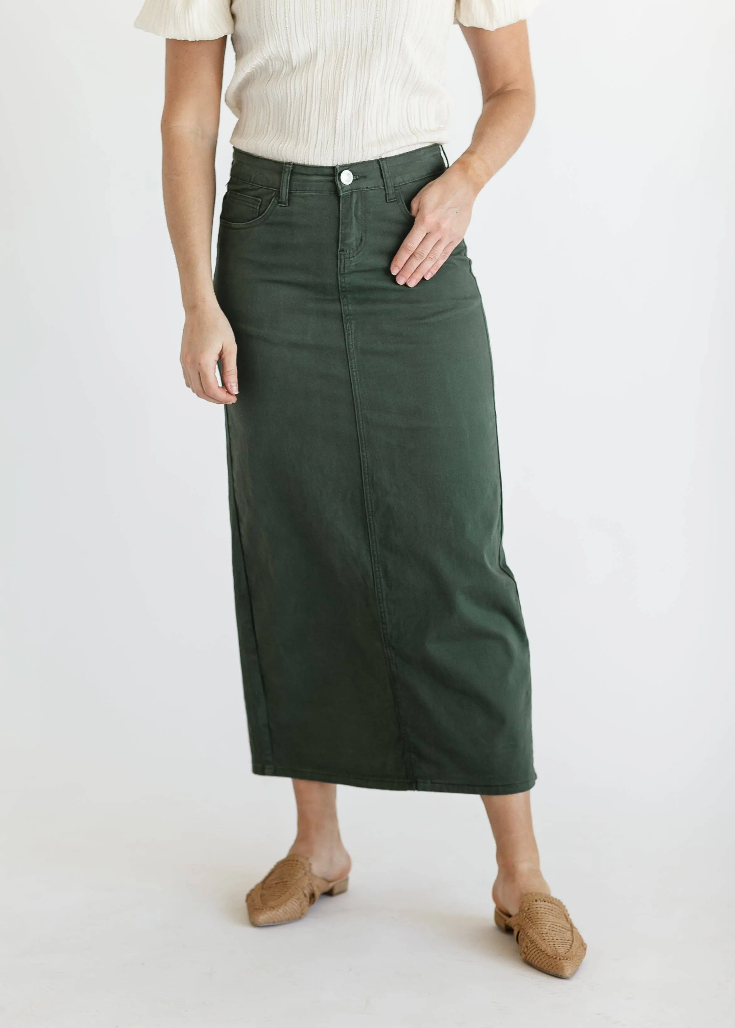 Stella Olive Branch Denim Maxi Skirt