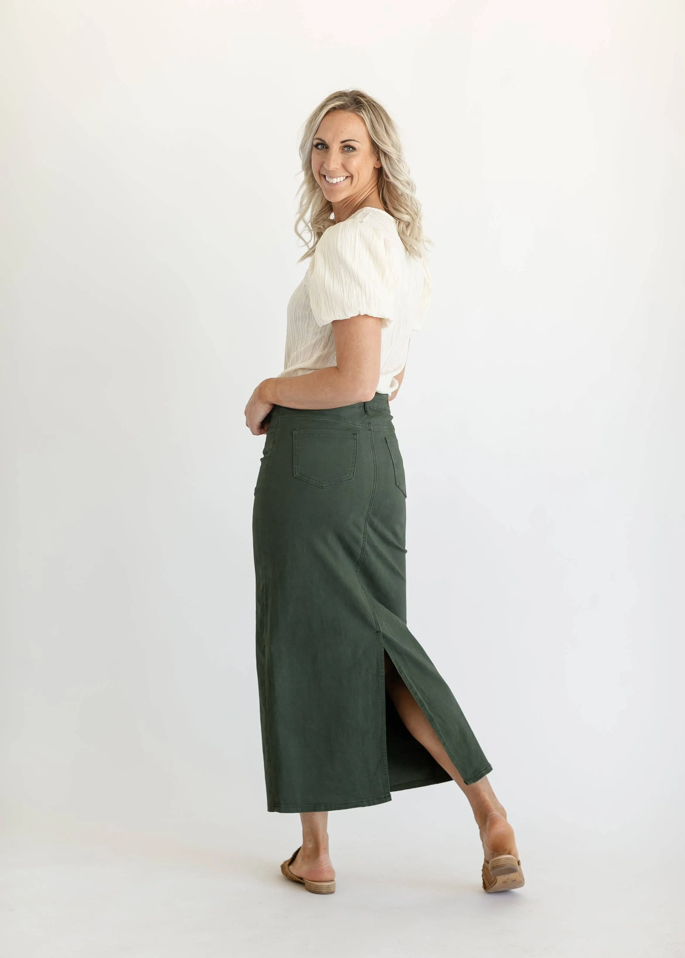 Stella Olive Branch Denim Maxi Skirt