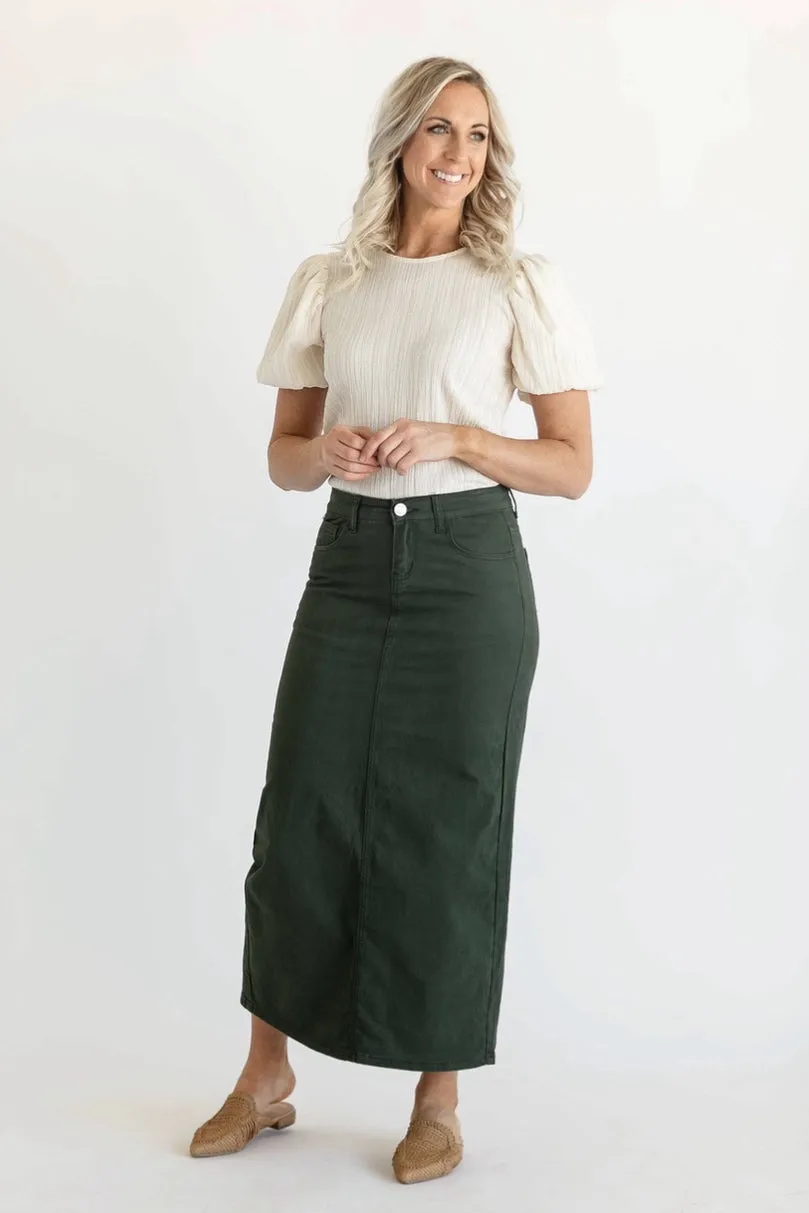 Stella Olive Branch Denim Maxi Skirt