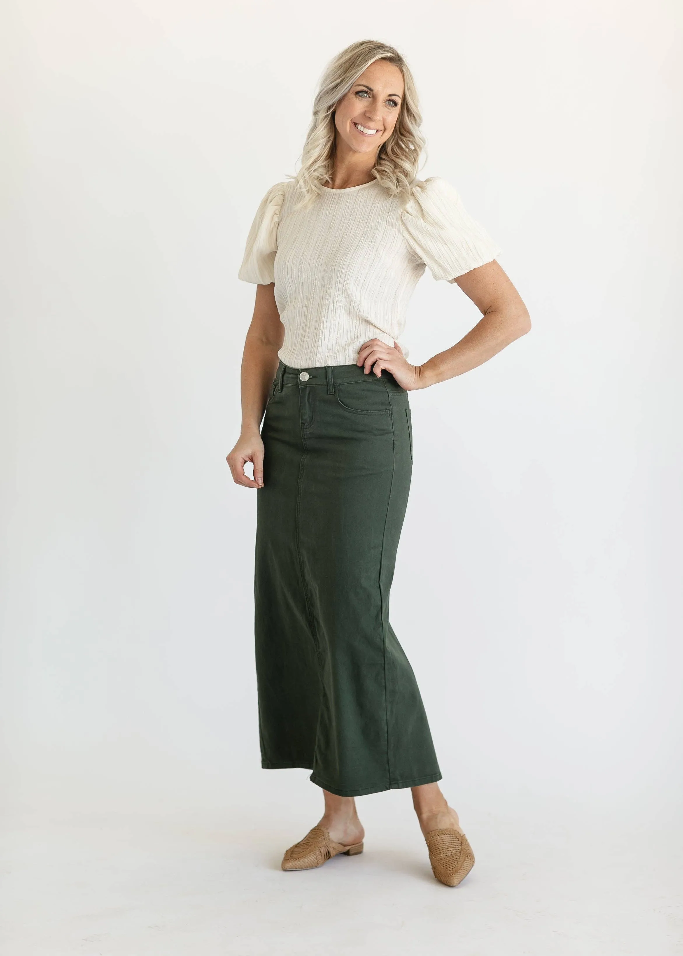 Stella Olive Branch Denim Maxi Skirt