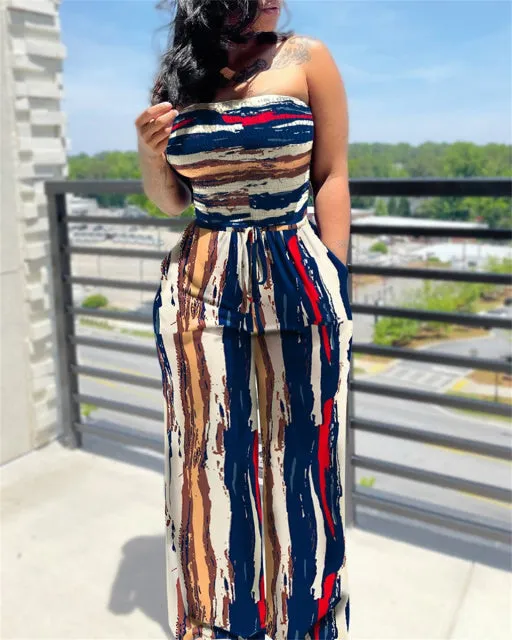 Strapless print jumpsuit