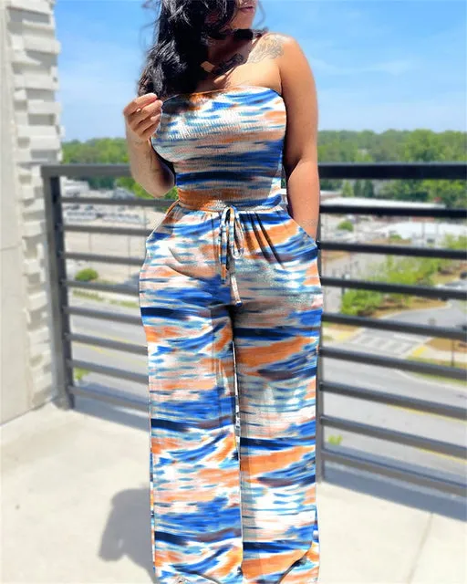 Strapless print jumpsuit