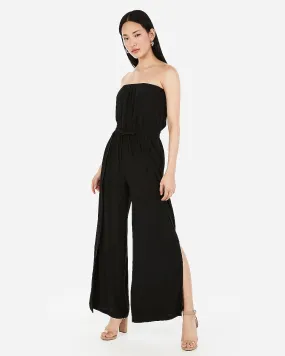 Strapless Split Leg Jumpsuit in Black