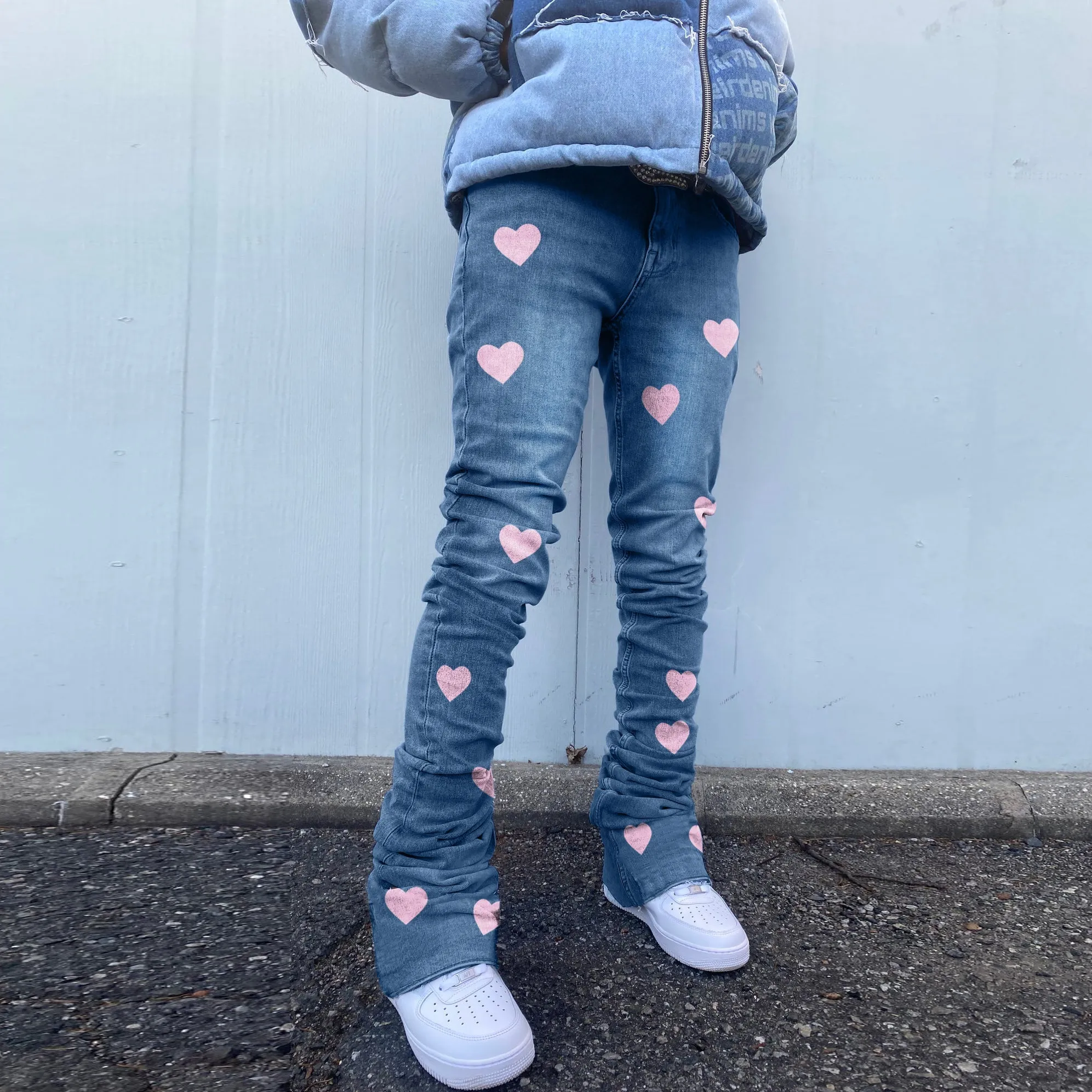 Street hip-hop pile pants stretch love bootcut jeans