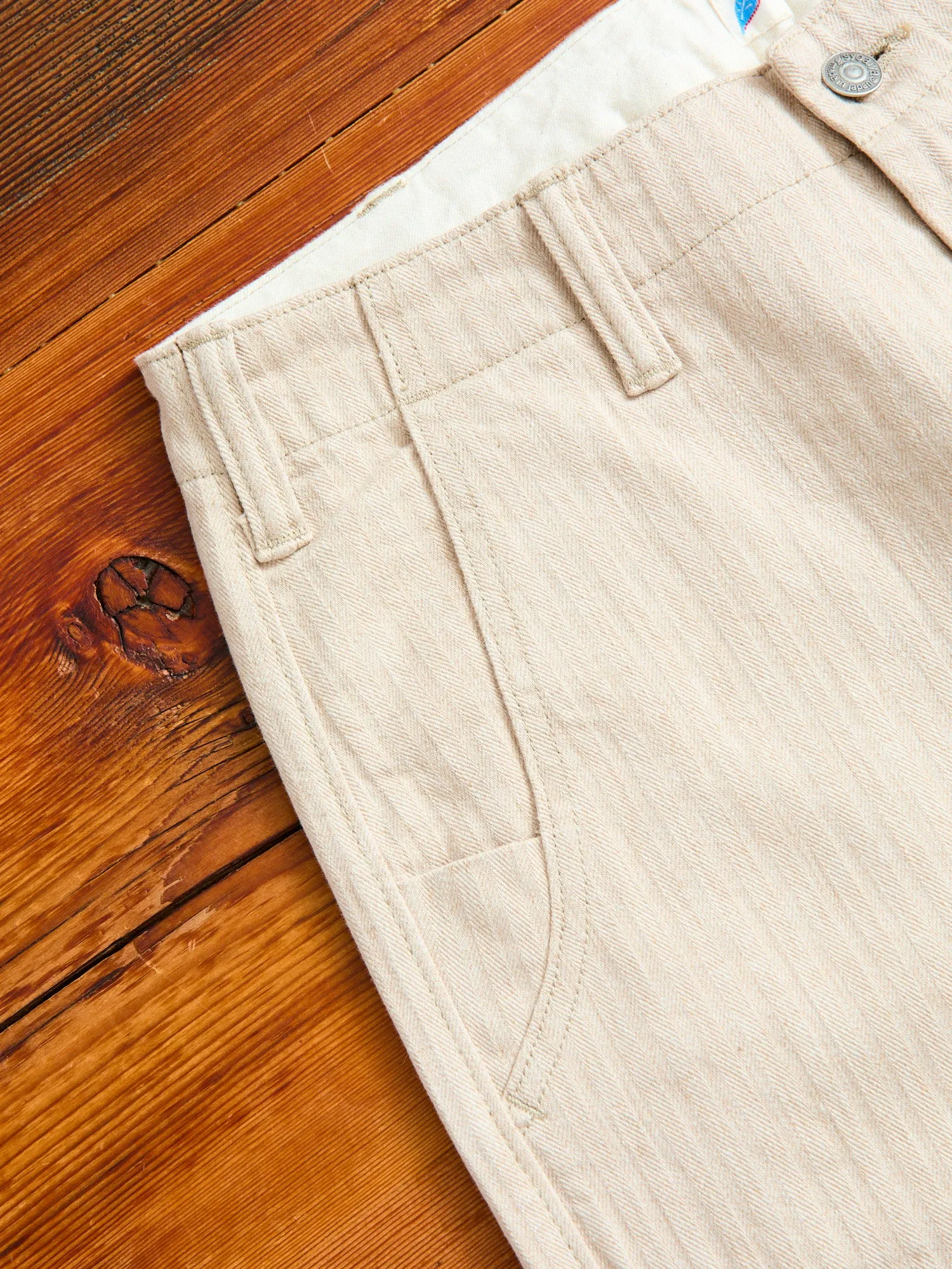 Stretch Herringbone Trousers in Heather Beige