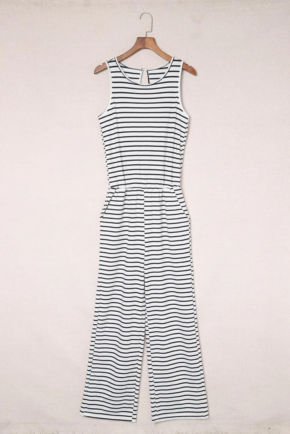 Striped Sleeveless Jumpsuit with Pockets