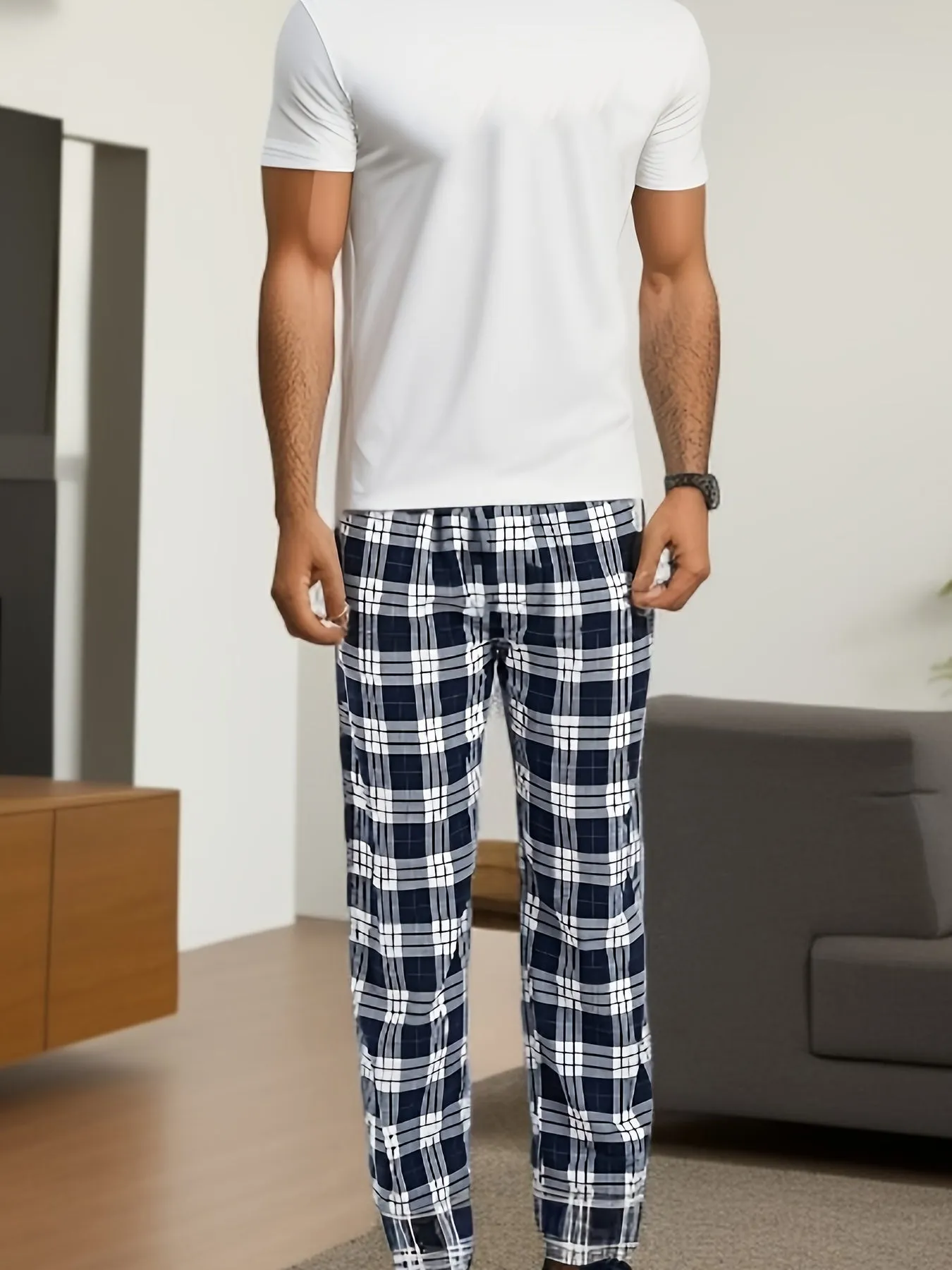 Stylish  Comfy Plaid Pants for Mens Casual Wear