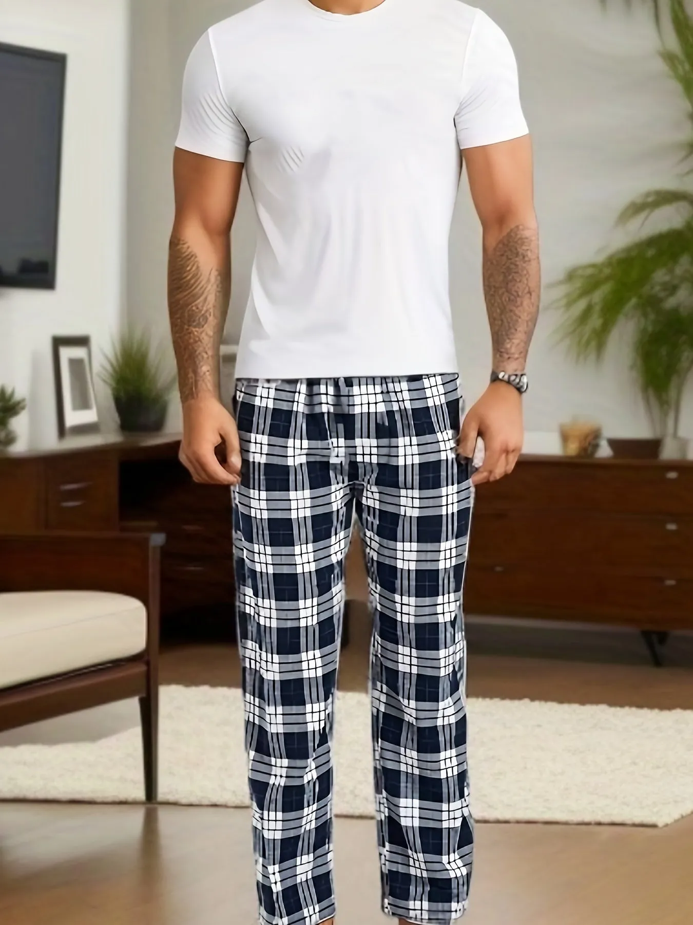 Stylish  Comfy Plaid Pants for Mens Casual Wear