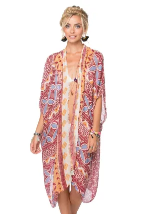 Tribal Drum Cotton Print Kimono