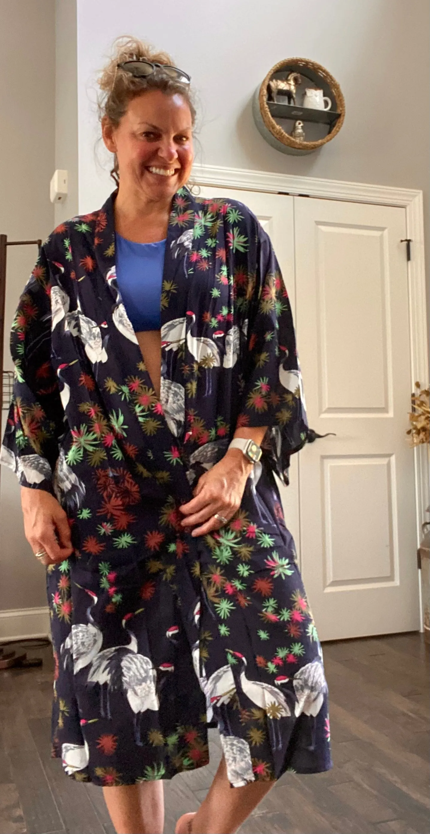 Tropical birds floral kimono