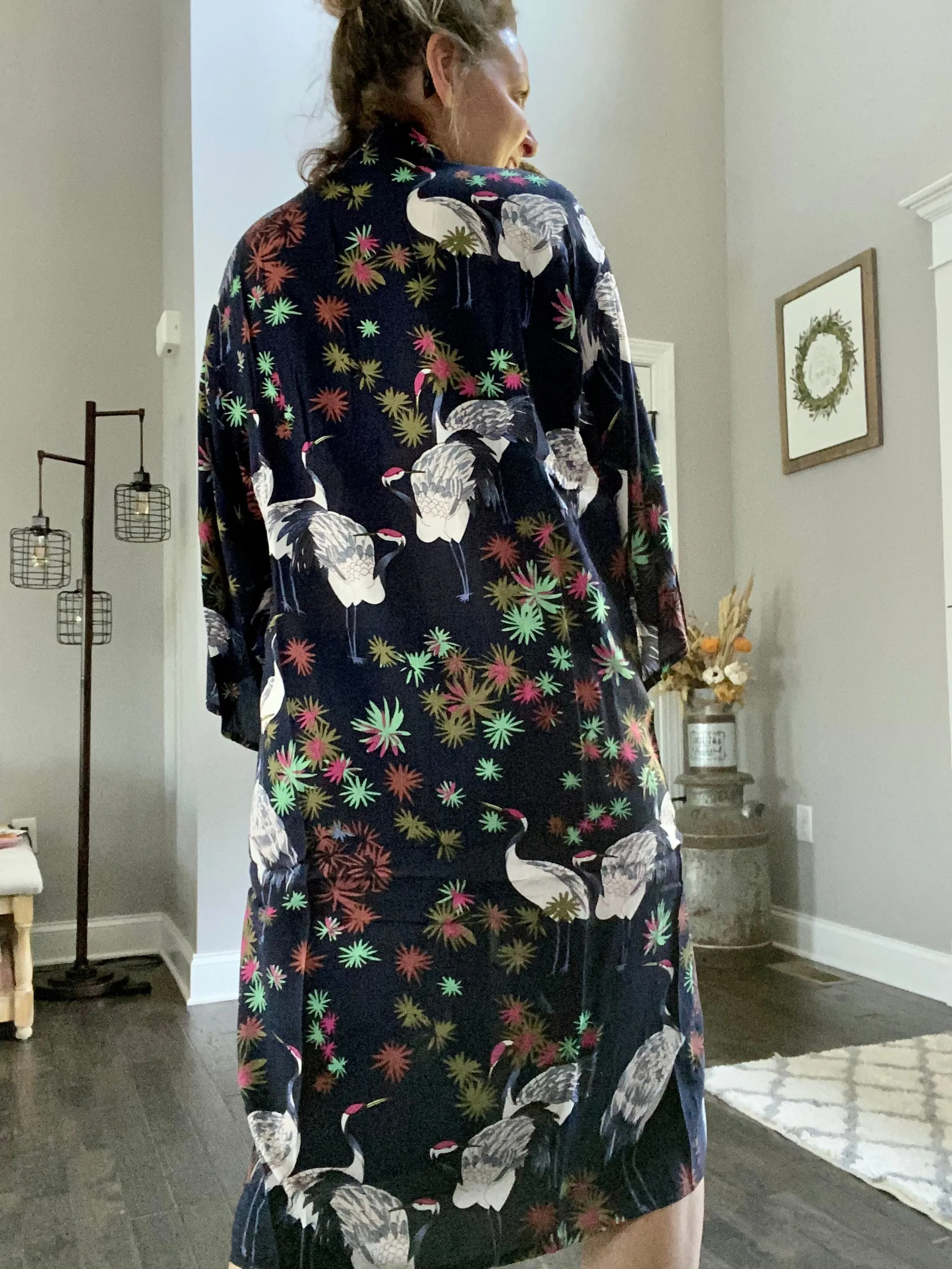 Tropical birds floral kimono