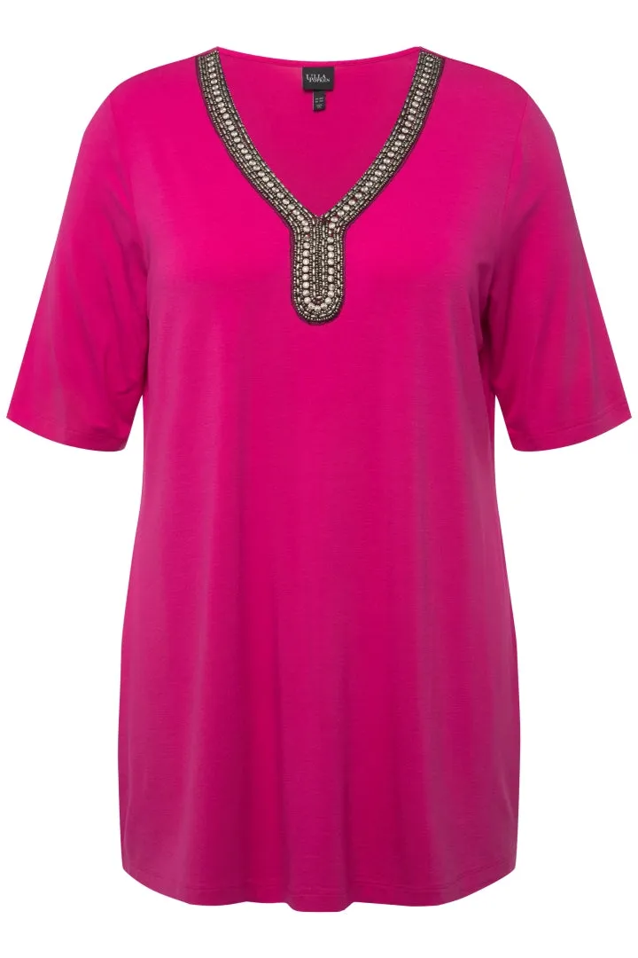 Ulla Popken Beaded Tunic in Pink