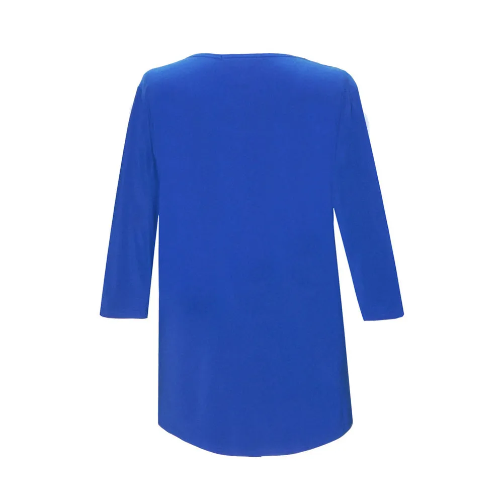 Valentina  Solid V Neck Hi-Low Tunic Top in Royal Blue 15296-BLU - Limited Sizes