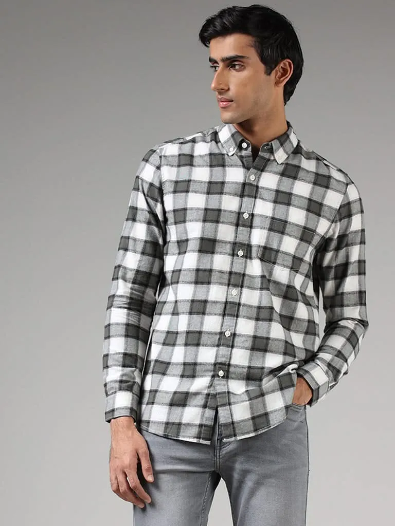 WES Casuals Olive Gingham Checked Cotton Slim-Fit Shirt