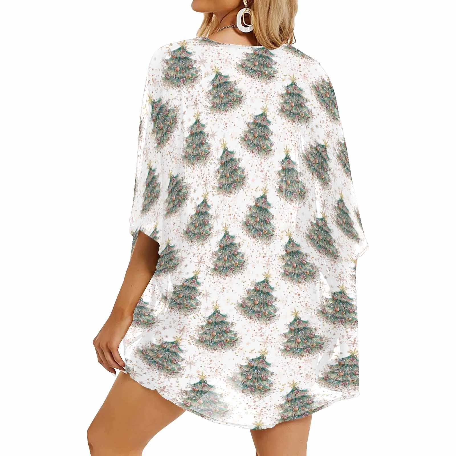 White Christmas  Women's Kimono Chiffon Cover Up