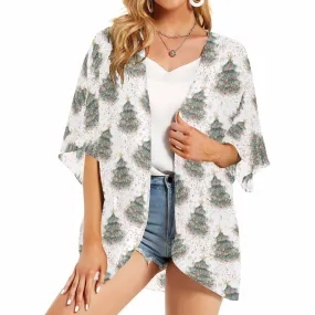 White Christmas  Women's Kimono Chiffon Cover Up