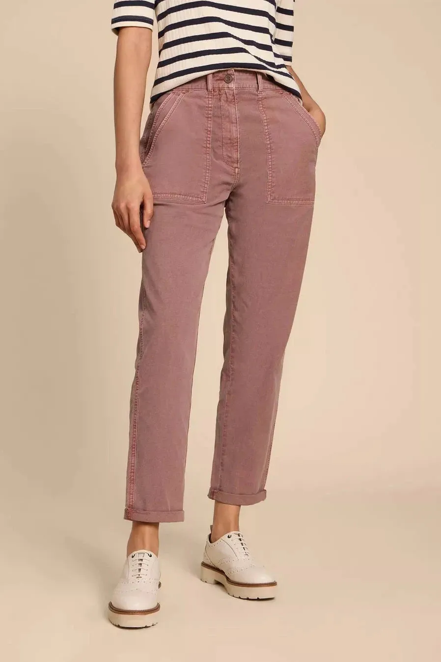 White Stuff Twister Organic Chino Trousers in Dusty Pink