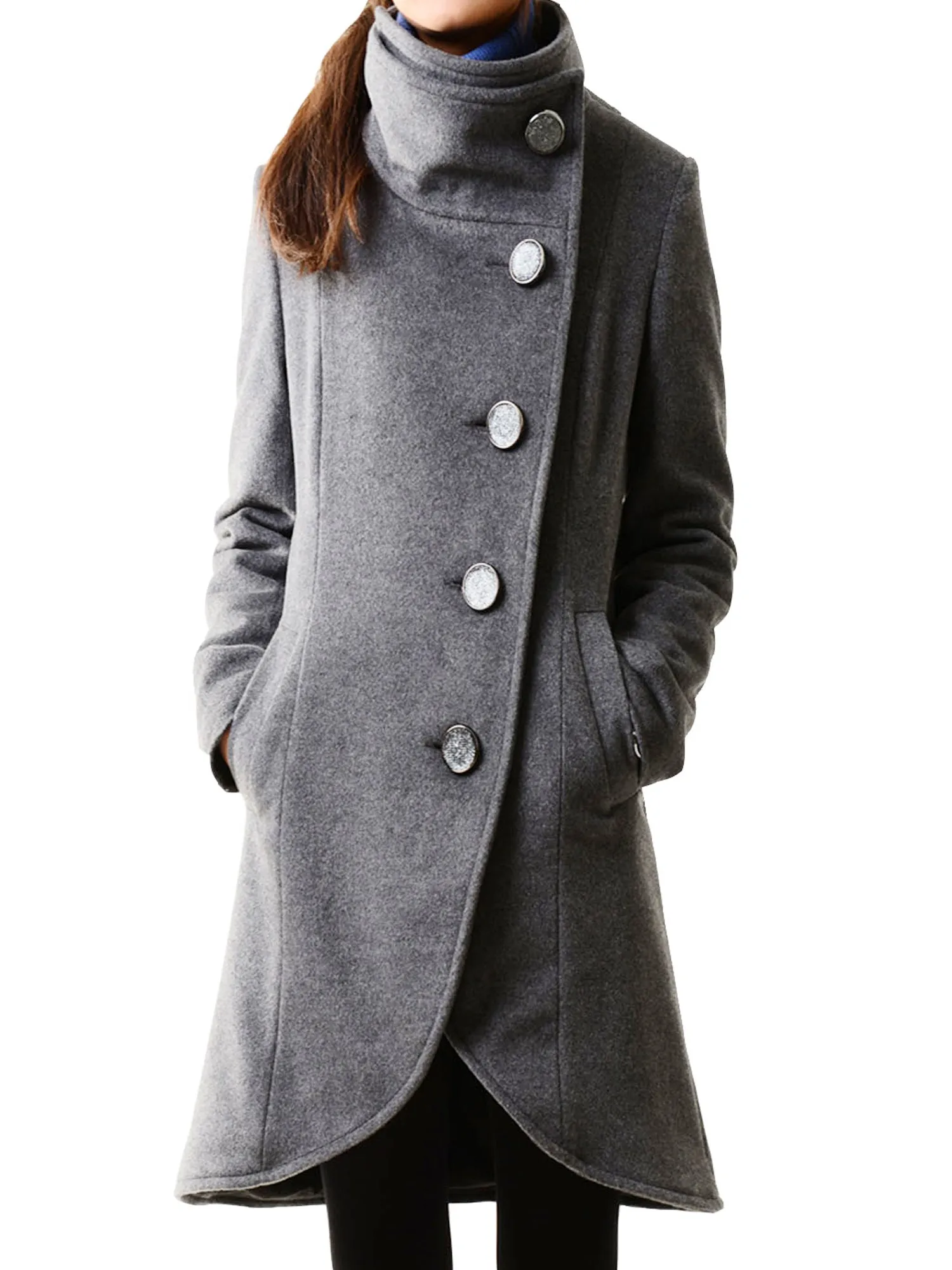 Winter coat/Asymmetrical Overcoat/ Button Down Jacket/Women's Wool Cashmere Coat/Plus Size Jacket/Casual Customized Jacket/oversized Coat(Y1225)