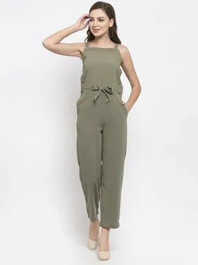 Women Green Solid Embellished Jumpsuit