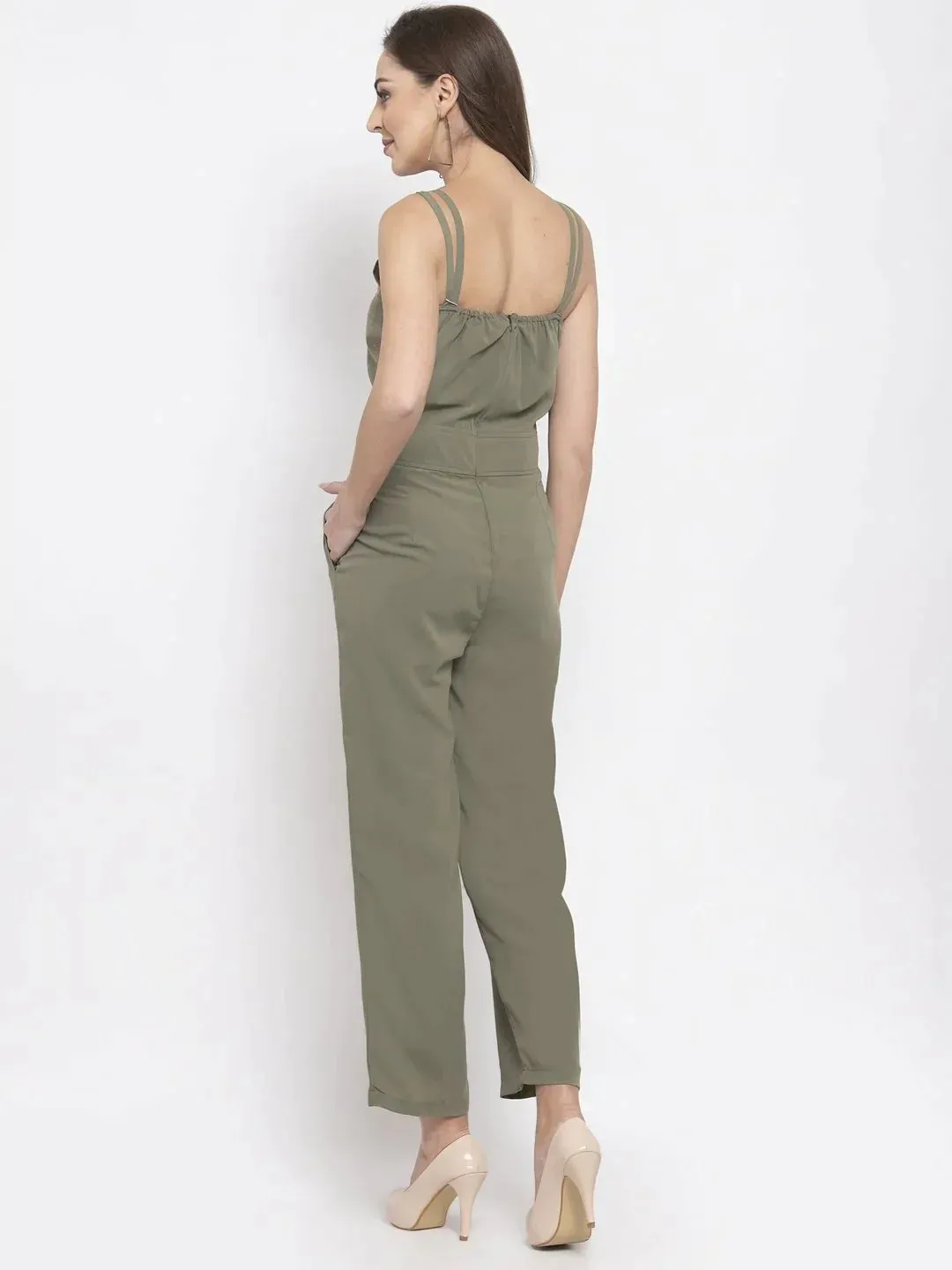 Women Green Solid Embellished Jumpsuit