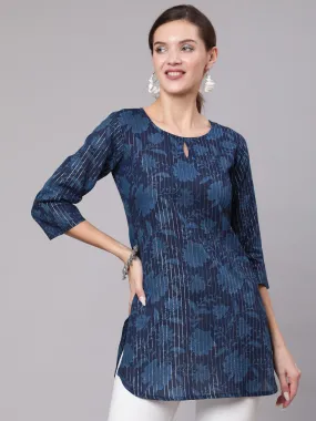 Women Navy Blue Floral Printed Straight Tunic