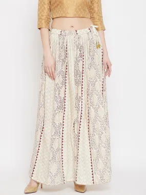 Women'S Cream Printed Rayon Maxi Skirt