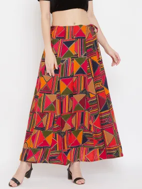 Women'S Magenta Geometric Print Maxi Skirt