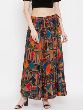 Women'S Navy Blue Geometric Print Maxi Skirt