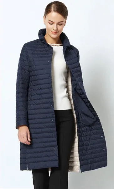 Women's Spring Windproof Cotton-Padded Quilted Long Coat