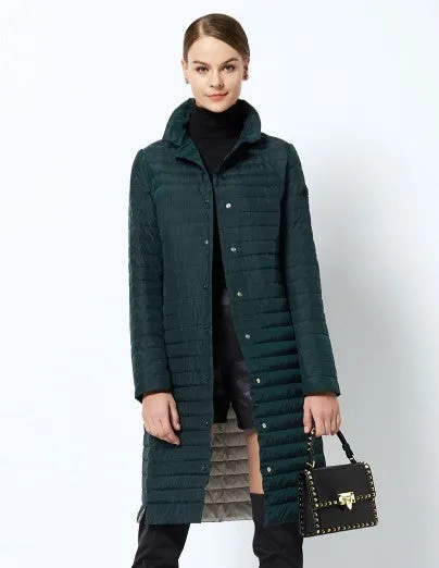 Women's Spring Windproof Cotton-Padded Quilted Long Coat