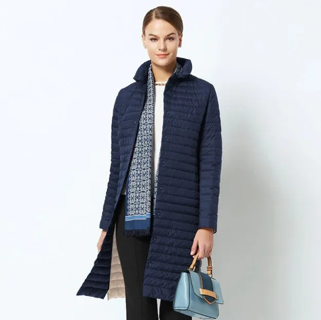 Women's Spring Windproof Cotton-Padded Quilted Long Coat