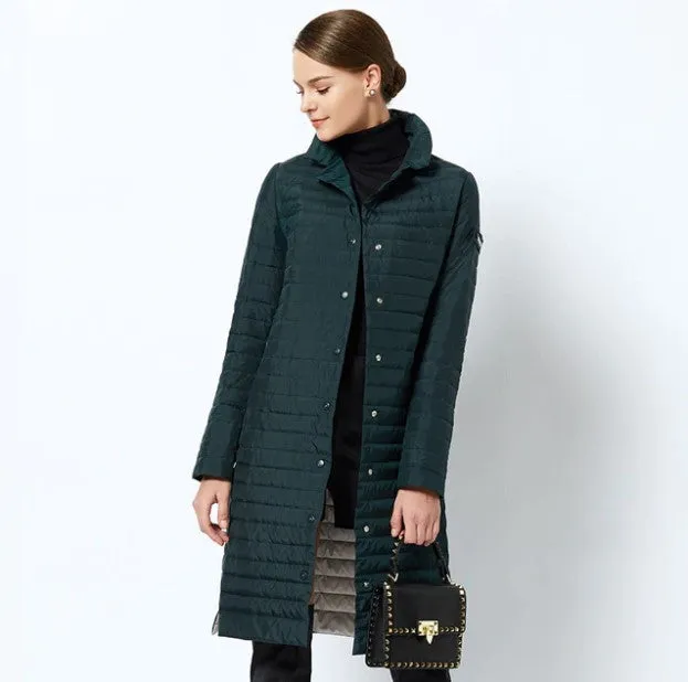 Women's Spring Windproof Cotton-Padded Quilted Long Coat