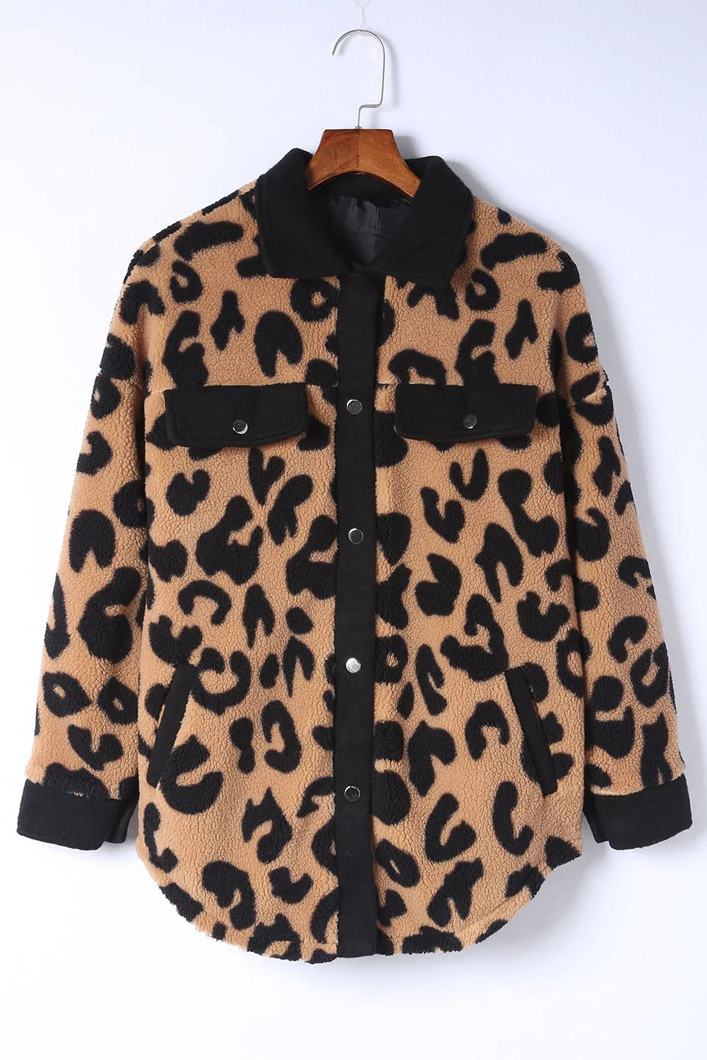 Women's Winter Coat Leopard Contrast Oversized Teddy Shacket