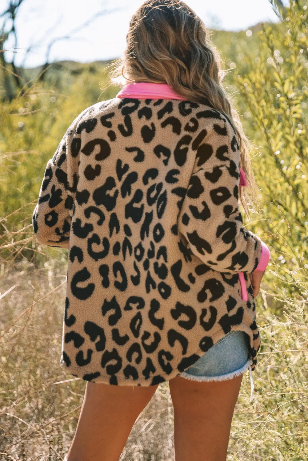 Women's Winter Coat Leopard Contrast Oversized Teddy Shacket