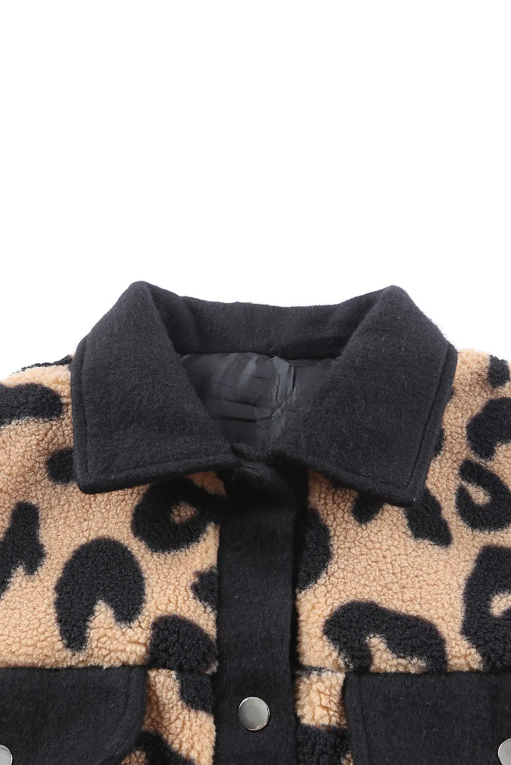 Women's Winter Coat Leopard Contrast Oversized Teddy Shacket